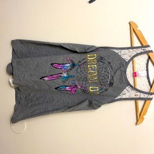 Graphic Tank Top, Lace Back panel